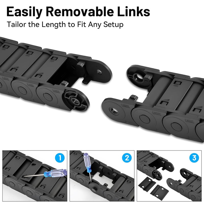 CAMXTOOL 1Pcs Plastic Drag Chain Cable Carrier, 25 x 57mm Cable Chain 39.37'' Long, Fully Closed Type & Detachable, Wire Carrier Cable for Electrical CNC Router Machines - Image 4